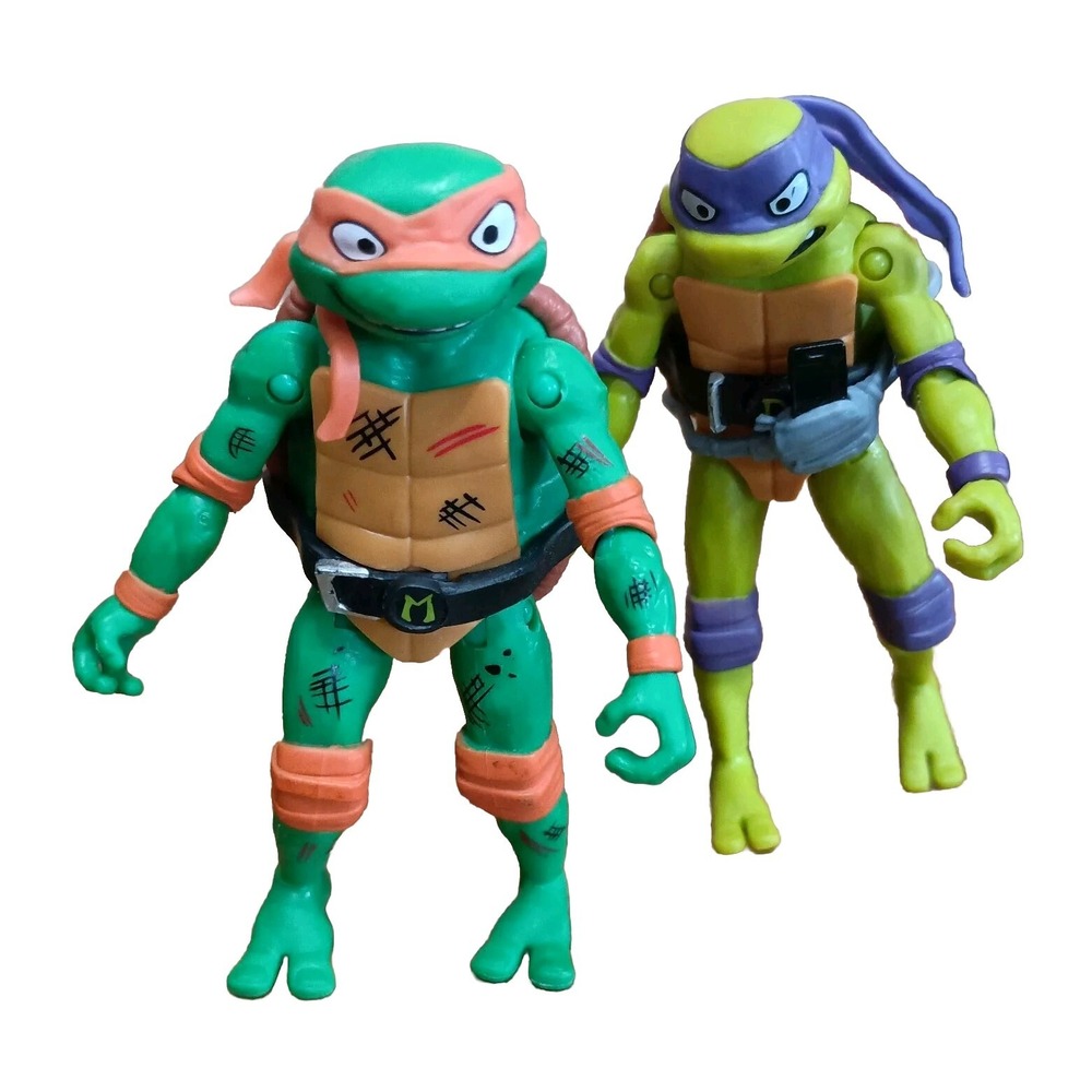 2 Teenage Mutant Ninja Turtles 4.6in Action Figures Playmates Donatello Mikey